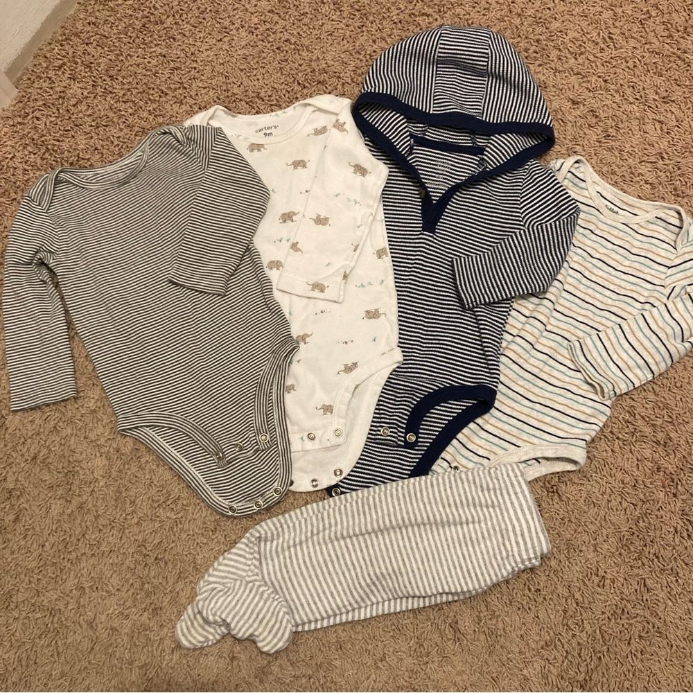 Carter's Baby Boy Winter Bodysuits Soft One Pieces Long Sleeve 9 months Bundle